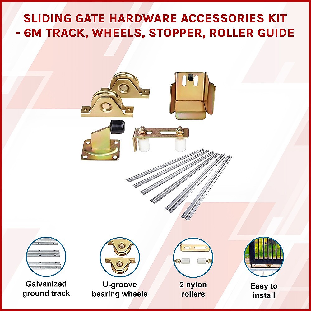 Sliding Gate Hardware Accessories Kit - 6m Track, Wheels, Stopper, Roller Guide โ image 3