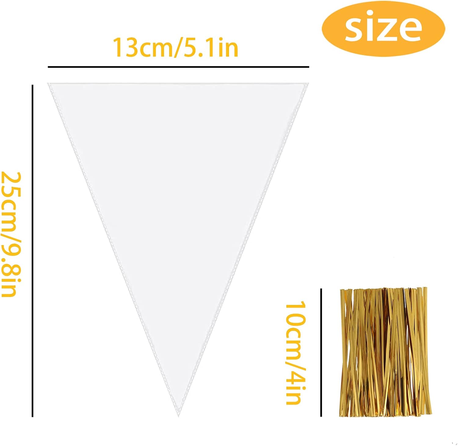 200 Pcs Clear Cone Bags Triangle Goody Bags Plastic Bags with Twist Ties Clear Cello Cellophane Bags Transparent Party Treat Sweets Bags for Baking Candy โ image 2
