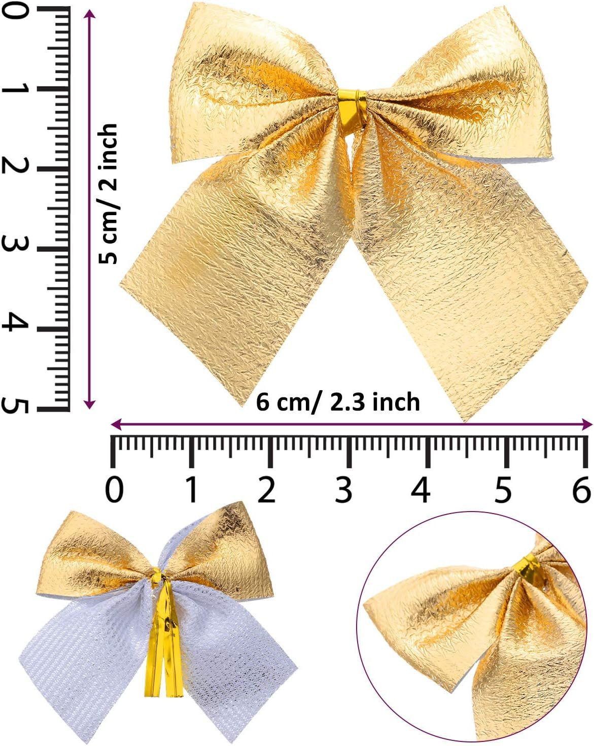 72 Pack Mini Christmas Tree Bows 6 cm Ribbon Bows Ornaments for Christmas Tree Hanging Decoration (Gold) โ image 4