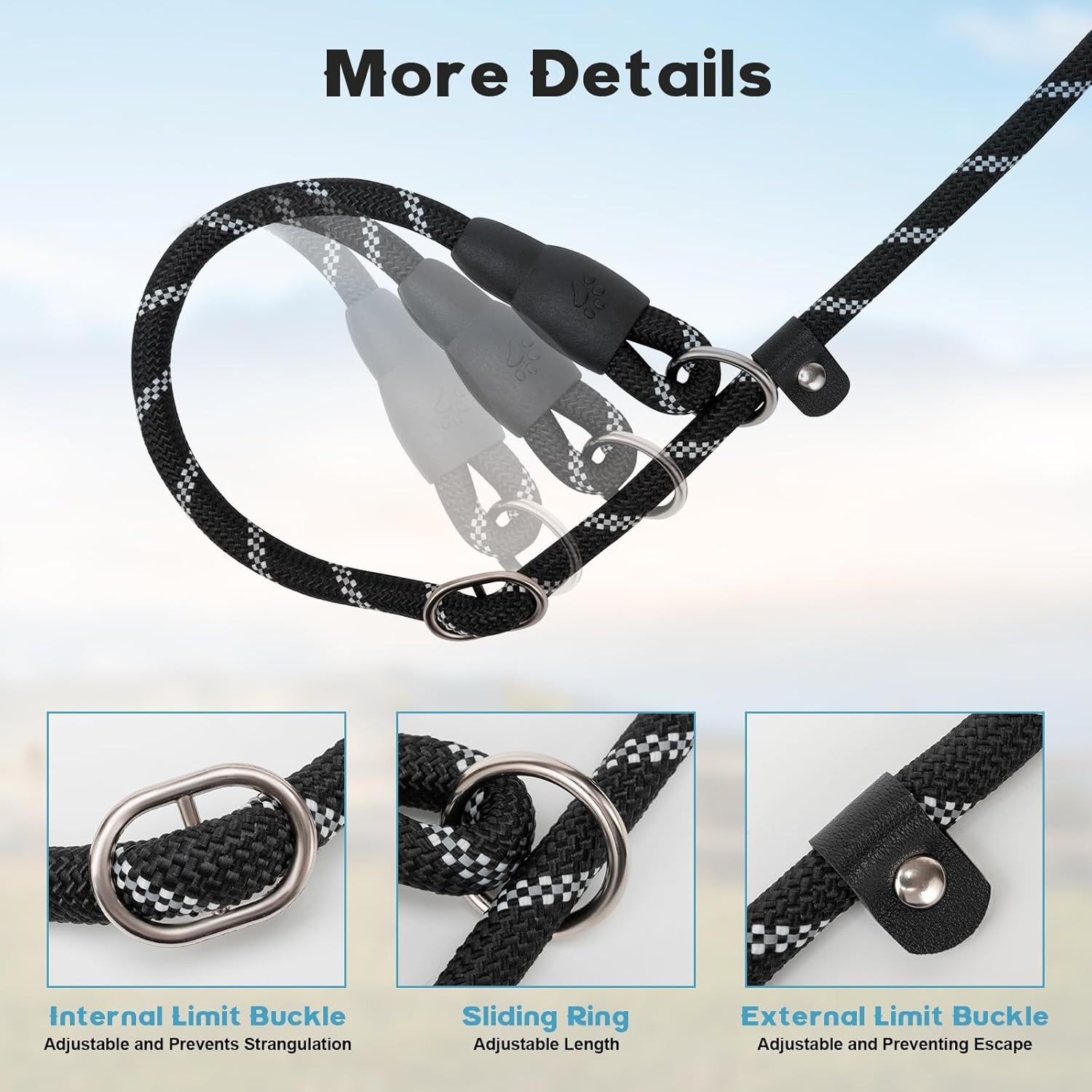 Dog Leash 6 FT with Comfortable Padded Handle, Training Loop Leash with Highly Reflective Threading for Medium Dogs, Black โ image 3