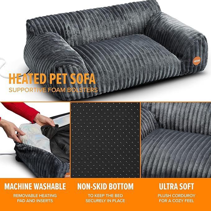 Plush Corduroy Pet Sofa Bed with Removable Heating Pad, Orthopedic Foam Support & Machine-Washable Cover – The Ultimate Cozy Retreat for Cats and — image 4