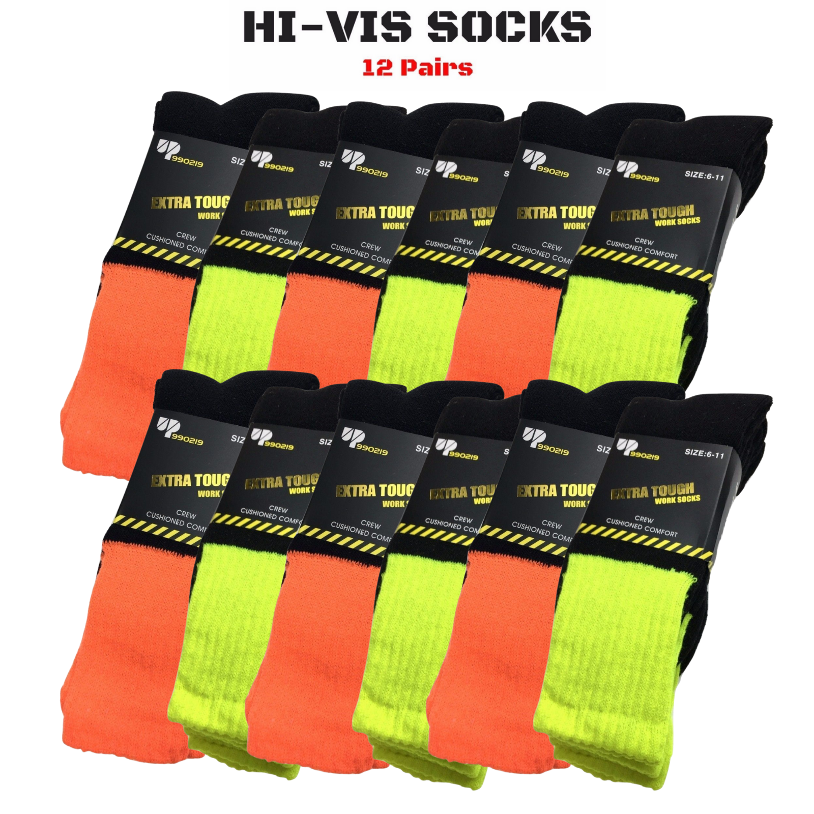 12x Pairs HI VIS SOCKS Workwear Work Safety Tradie High Visibility Fluro - Assorted Colours — image 4
