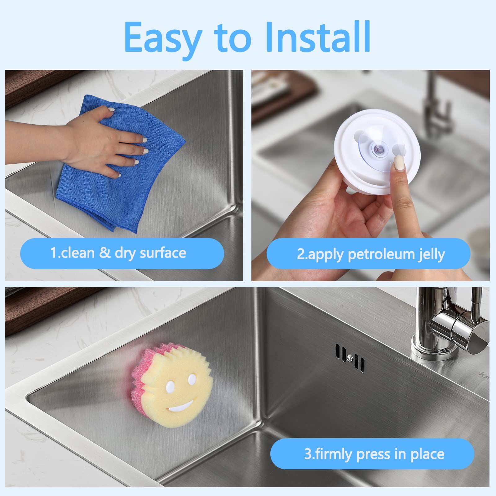 Sponge Holder, Suction Sponge Organizer for Kitchen and Bathroom, 1 Pack, Sponges Not Included Cup Installation, Kitchen β image 5