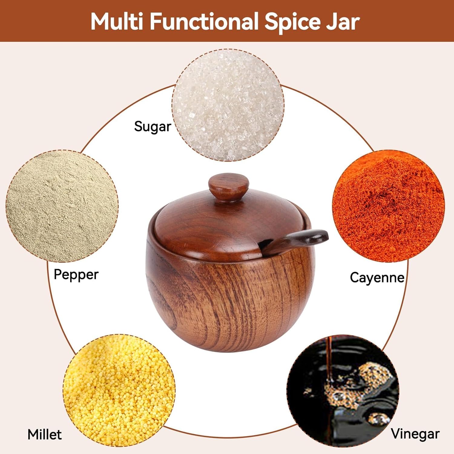 2 Pack Sugar Bowl with Lid and Spoon, Coffee Container Set Wooden Condiment Pot Decorative Storage Seasoning for Bar Table, Kitchen, Countertop โ image 5