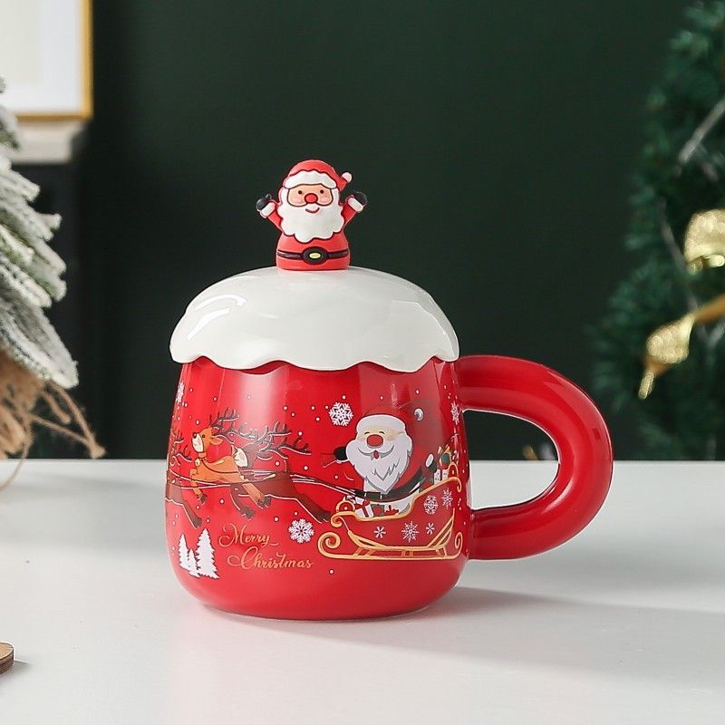 Christmas mug, ceramic mug, mug with lid and spoon, Santa Claus mug, festive decor, Christmas gift, Australian gift, holiday mug - Colors are random. - Size โ image 2