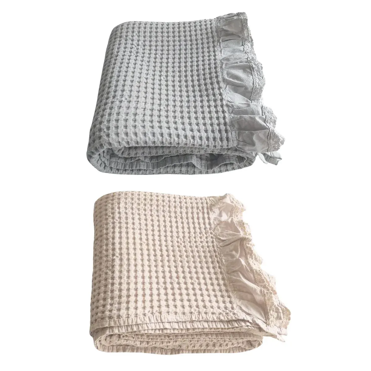 Waffle Sofa Blanket Thin Lightweight Throw Soft Cover Couch Bed Living Room Use - Beige — image 3
