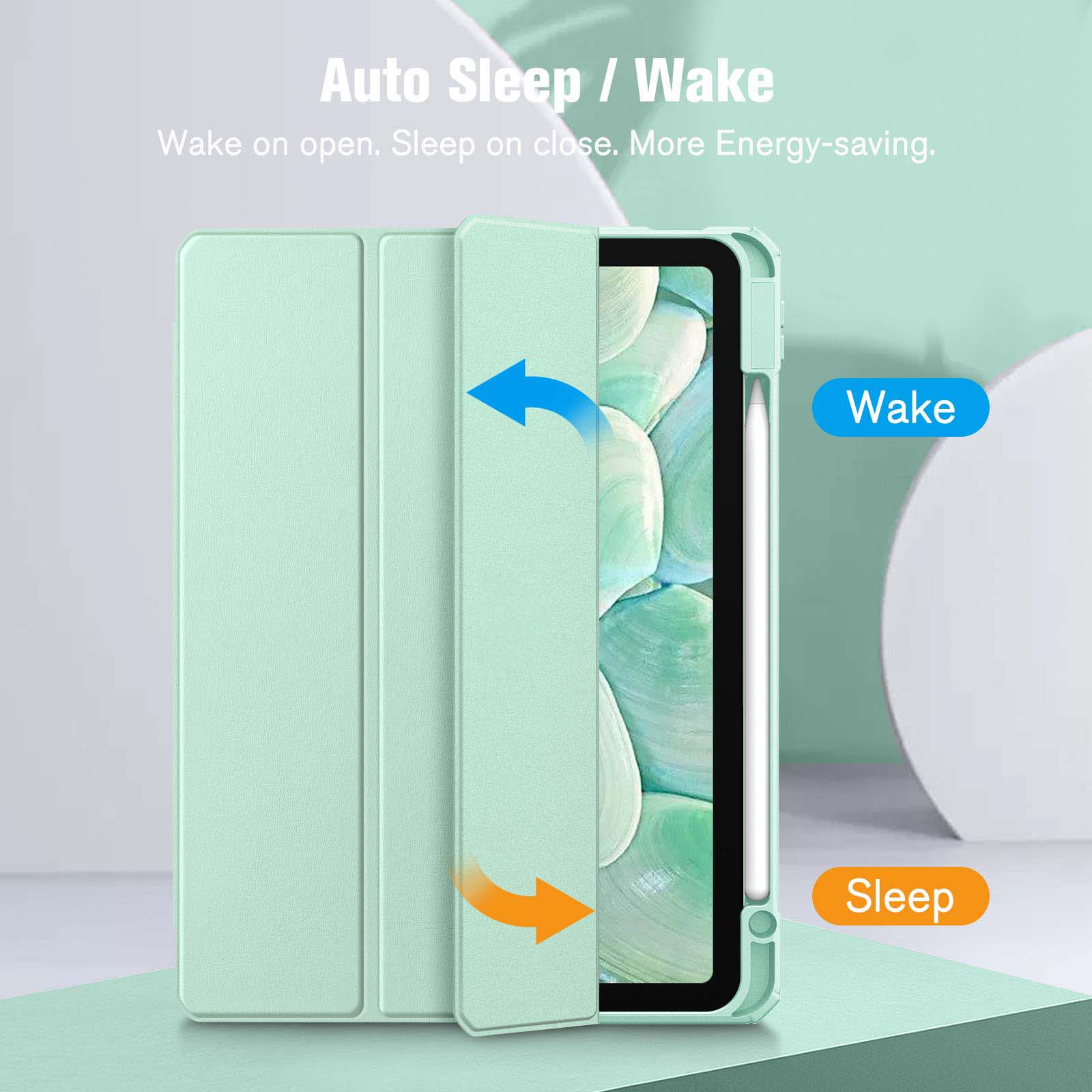 iPad 10th Case 10.9 Inch 2022 with Pencil Holder, Smart iPad Clear Case with Soft TPU Auto Wake Sleep Green โ image 4