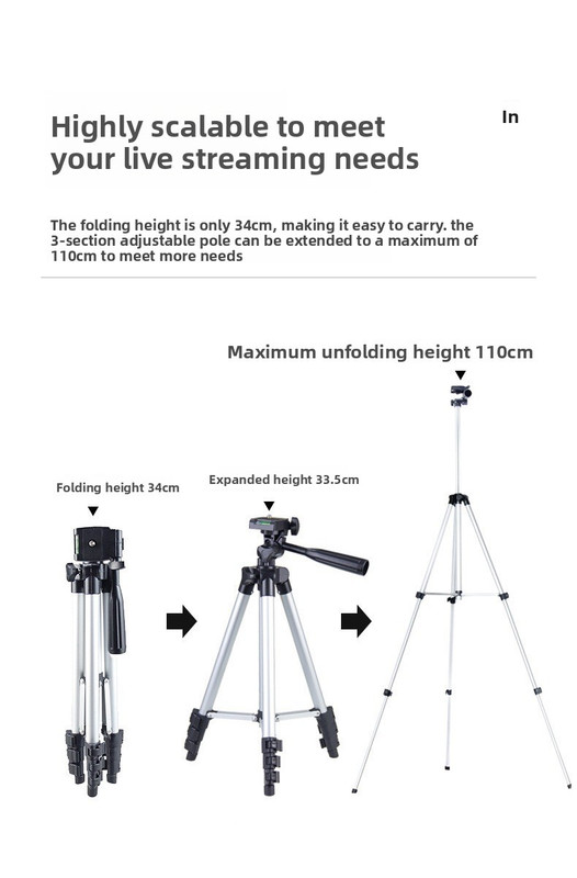 110cm Lightweight Camera & Phone Tripod Stand - Portable Aluminium Travel Tripod with 3-Way Head, Bubble Level & Universal Smartphone Holder - 3110 Adjustable โ image 2