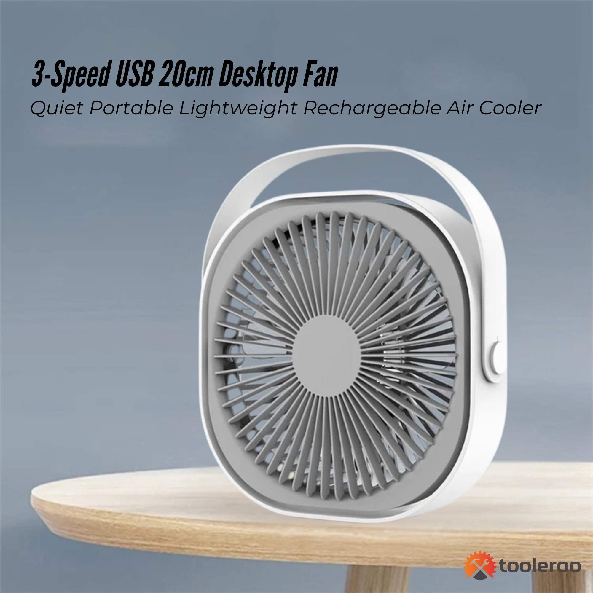 3-Speed USB 20cm Desktop Fan - Quiet Portable Lightweight Rechargeable Cooler — image 2