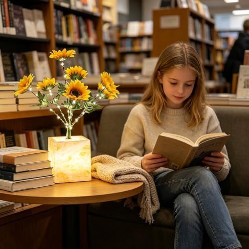 White Magnolia Flower Table Lamp USB Battery Operated Decorative Bedside Lamp for Living Room Decor Office Bookstore Nail Salon Beauty Space Home Terrace — image 4