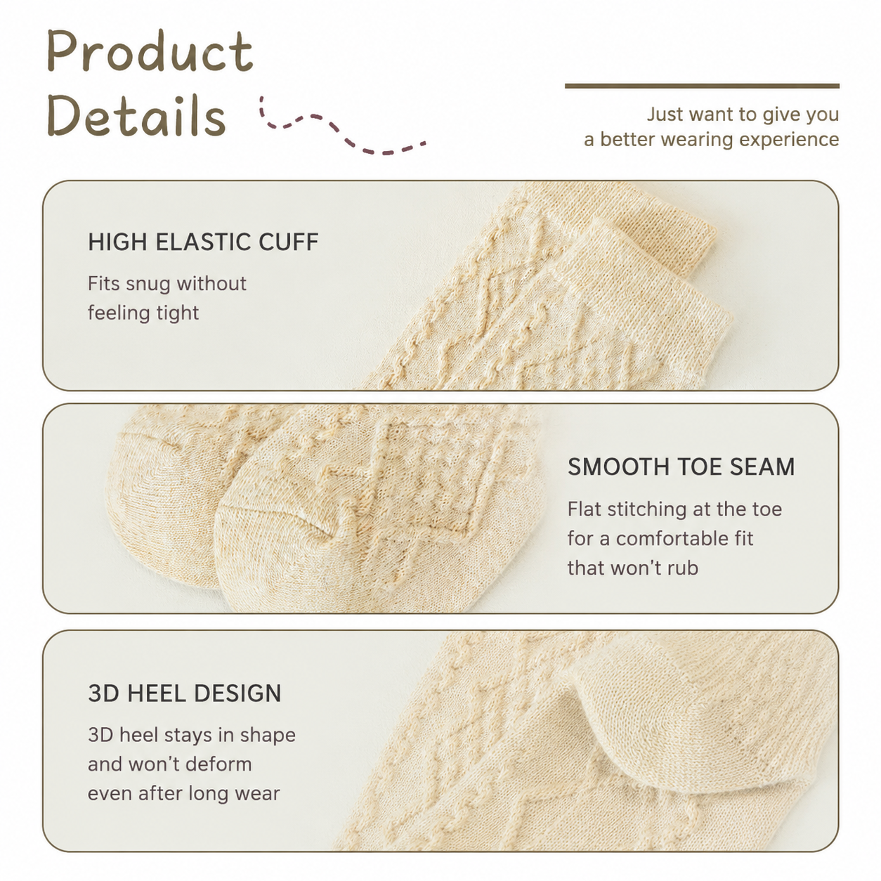 Diamond Knit Mid-Calf Socks for Women, Retro Textured Crew Style with Elastic Cuff, 6 Pairs โ image 6