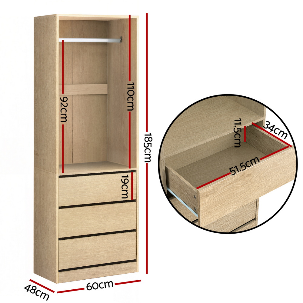 Artiss Wardrobe Clothes Closet Storage Organizer Pine — image 3