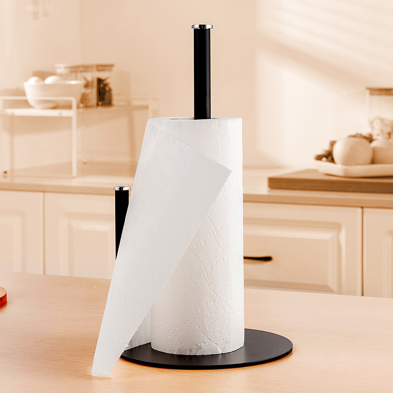 Iron Double Pole Paper Towel Holder for Kitchen Countertop Cling Film Storage Rack-Black โ image 6