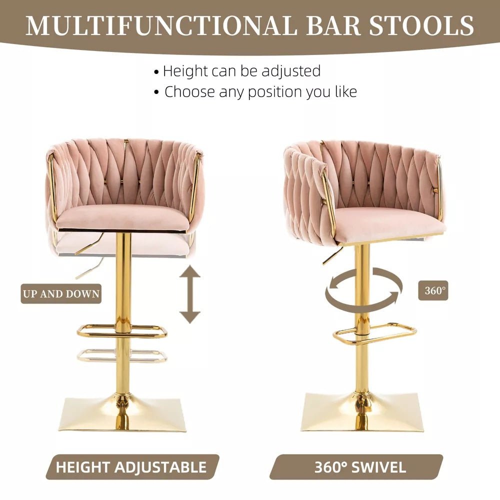 SERENITà Modern Velvet Breakfast Bar Stools Swivel Barstools Adjustable Counter Stools with Backrest Set of 2 Pink — image 6