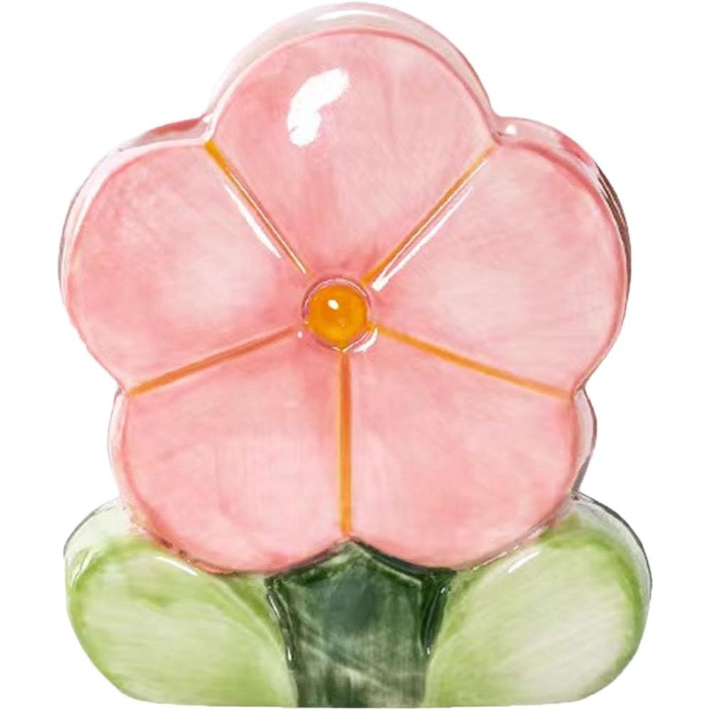 1 PC Flower Makeup Storage Box Ceramic Blossom Five Petals Pen Holder Desktop Storage Box (Pink)