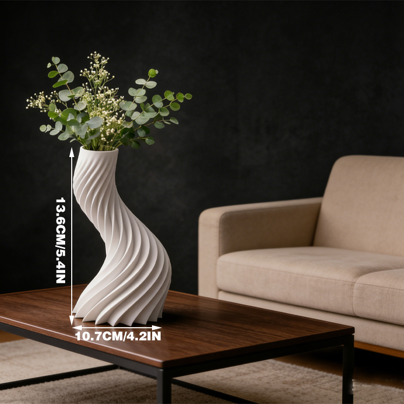 3D-printed spiral striped vase, perfect for small indoor plants, white — image 3
