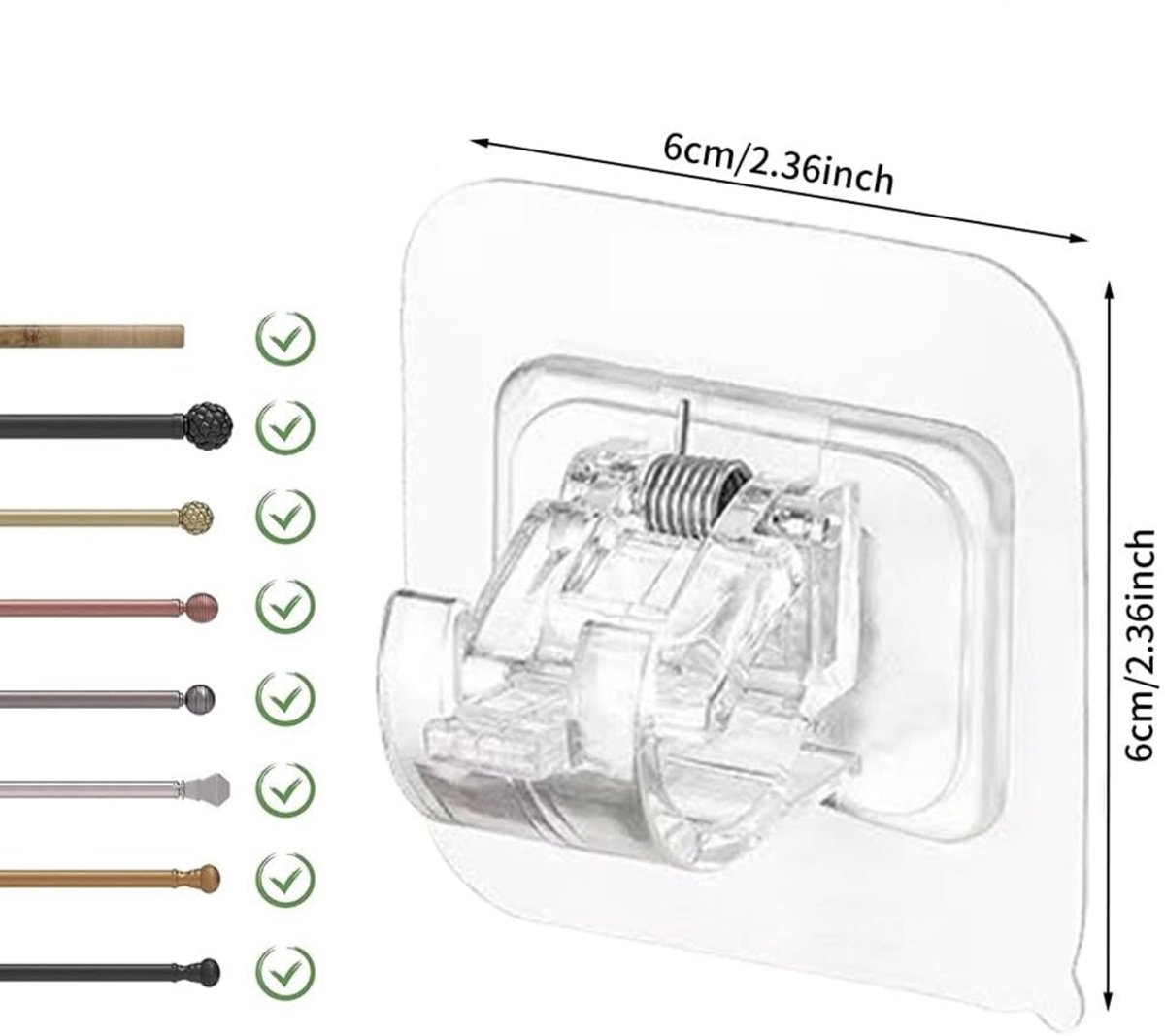 6 pieces - Curtain rod hook - 6*6 cm - drill-free curtain holders - self-adhesive curtain rod holders - drill-free curtain hooks - curtain accessories - for โ image 5