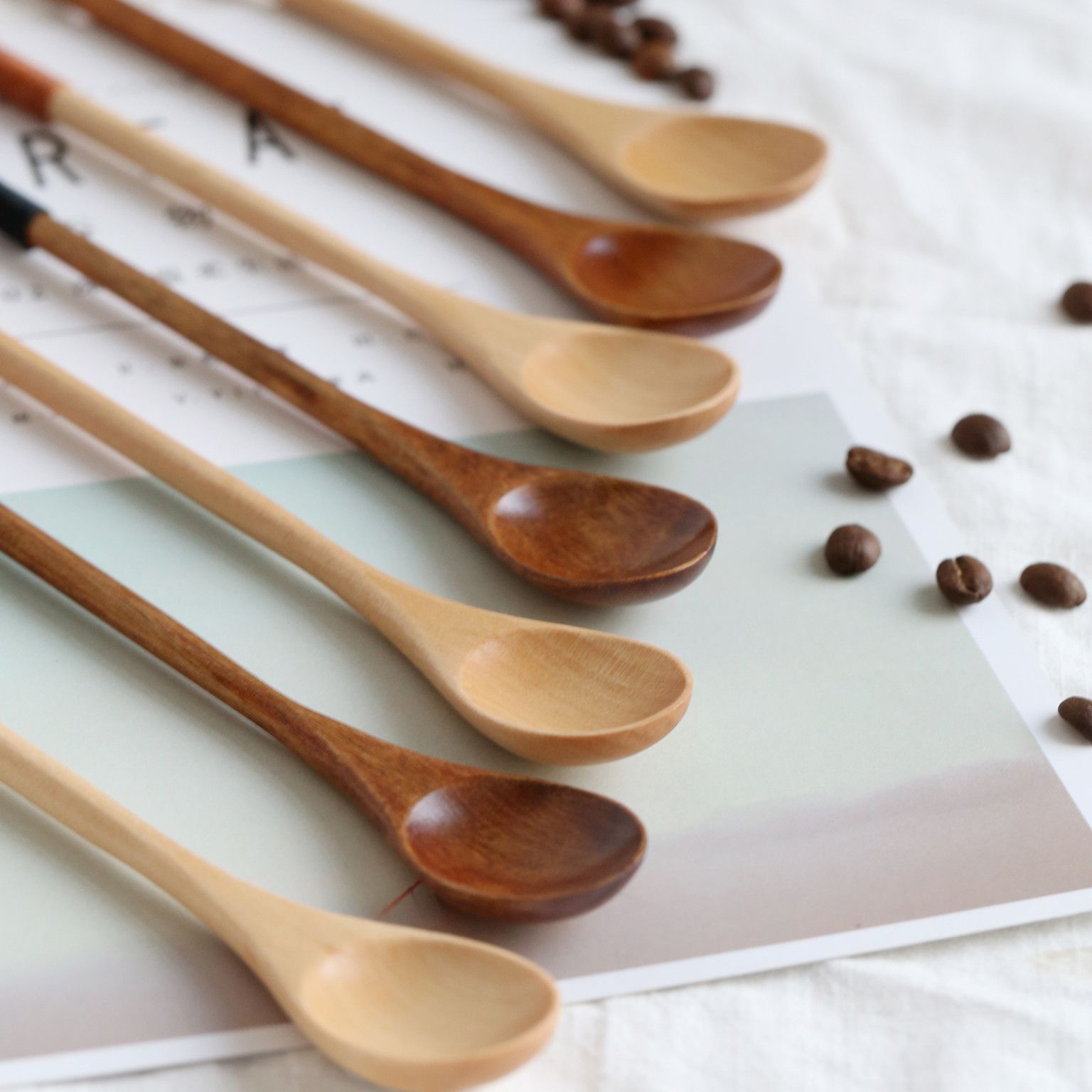 Super Art Wooden Spoon Logo Mixing Gift Round handle black thread wooden spoon — image 2