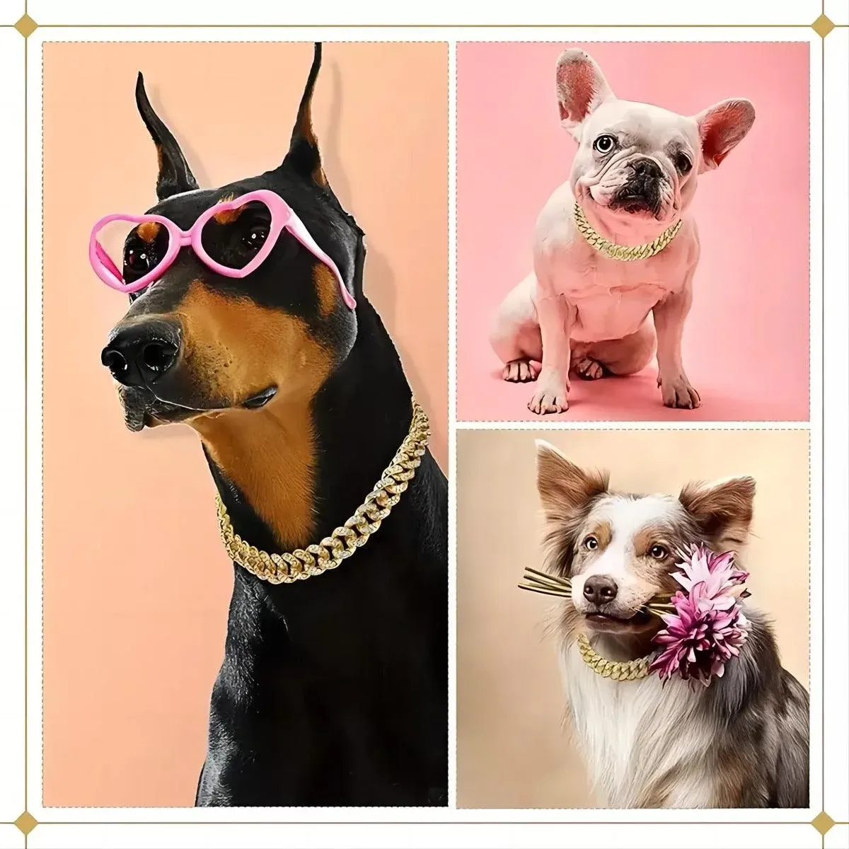 Cuban Chain Metal Dog Collar Pet Training Necklace for Small Medium Large Dogs - Gold-50cm — image 5