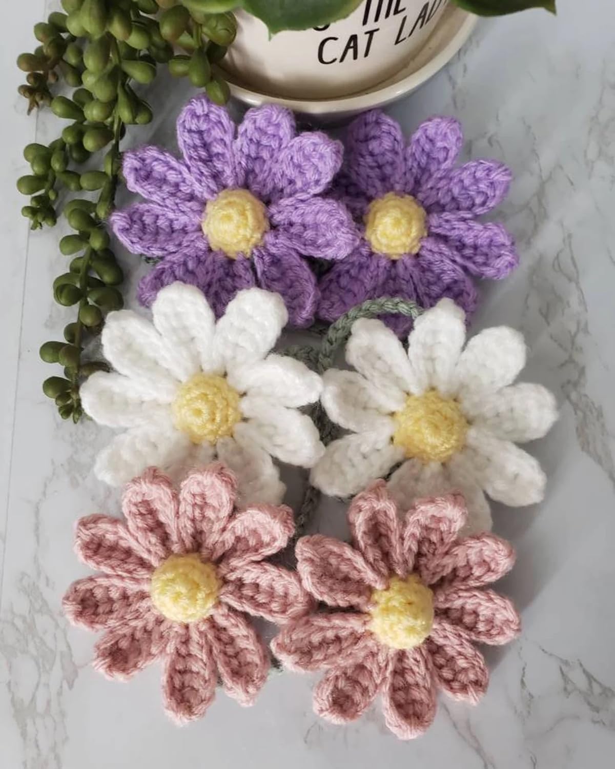 Crochet Daisy Auto Parts Women Cute Rearview Mirror Charm Crafted Daisy Flower Gift Crochet Lovers Car Decoration Car Interior Aesthetics (Purple) — image 5