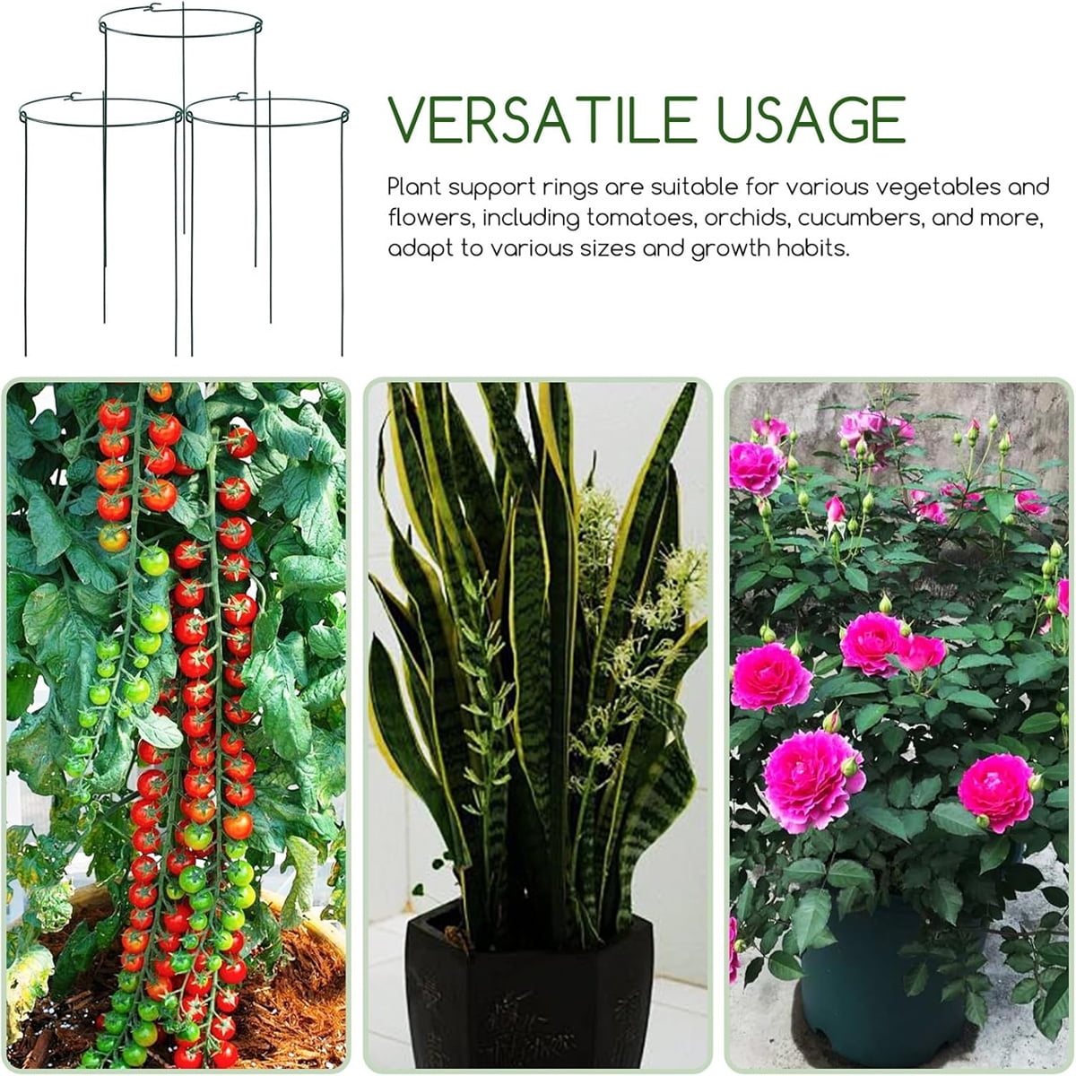 3 Pcs Garden Plant Support Rings for Potted Plant,9 × 11in Round Metal Plant Stakes Rings,Garden Plant Support Brace,Peony Cages Support Stakes Ring,Plant — image 6