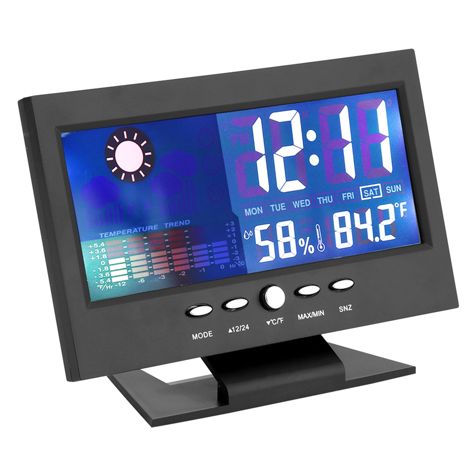Digital Temperature Humidity Meter Clock Alarm Comfort Level Weather Forecasts Calendar — image 2