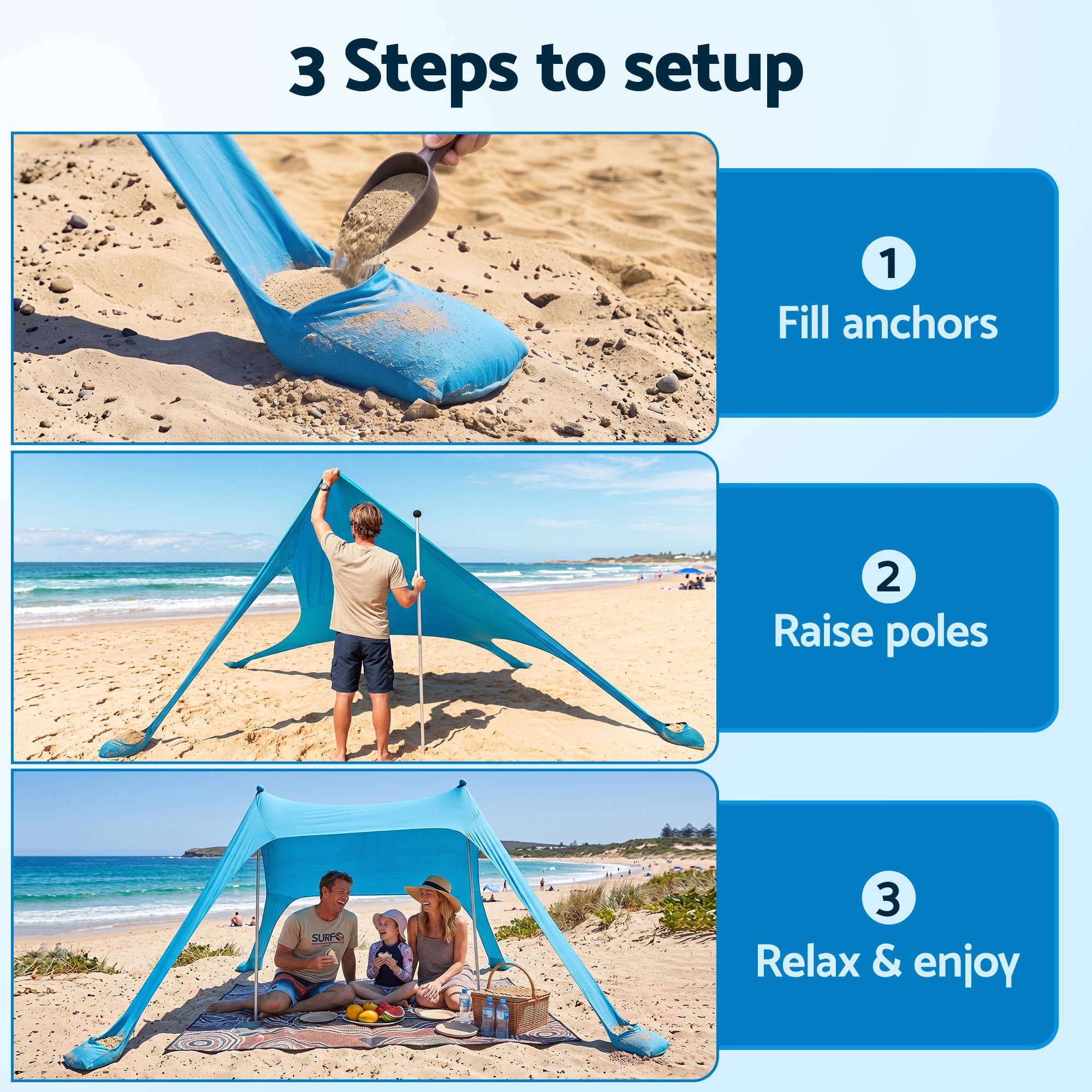Weisshorn Camping Tent Beach Tent Canopy Sun Shelter Portable Blue โ image 4