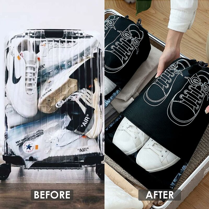 Travel Shoe Bag, Waterproof Dustproof Fleece Shoe Bag Set With Clear Window And Drawstring (32X44Cm) -10 pcs-Black — image 3