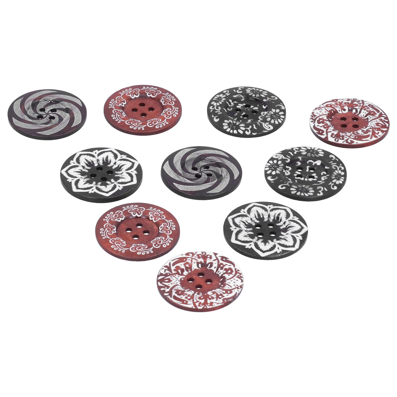 10Pcs Round Buttons Mixed Pattern Carving 4‑Holes Button DIY Art Crafts Supplies — image 5