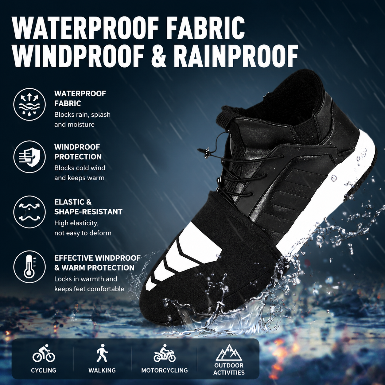 Royal Blue Waterproof Windproof Cycling Shoe Covers & Long Half Rain Pants Set – 2 Pairs Nonslip Reflective Half Toe Shoe Covers and 1 Pair Quick Pull-On — image 6