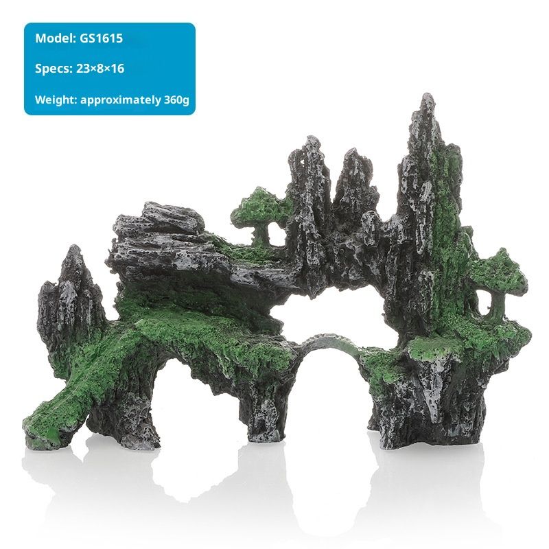 Large Fish Tank Decorations, Mountain View Aquarium Ornament with Tree House Cave Bridge Artificial Plastic Plants Aquarium Decorations — image 4