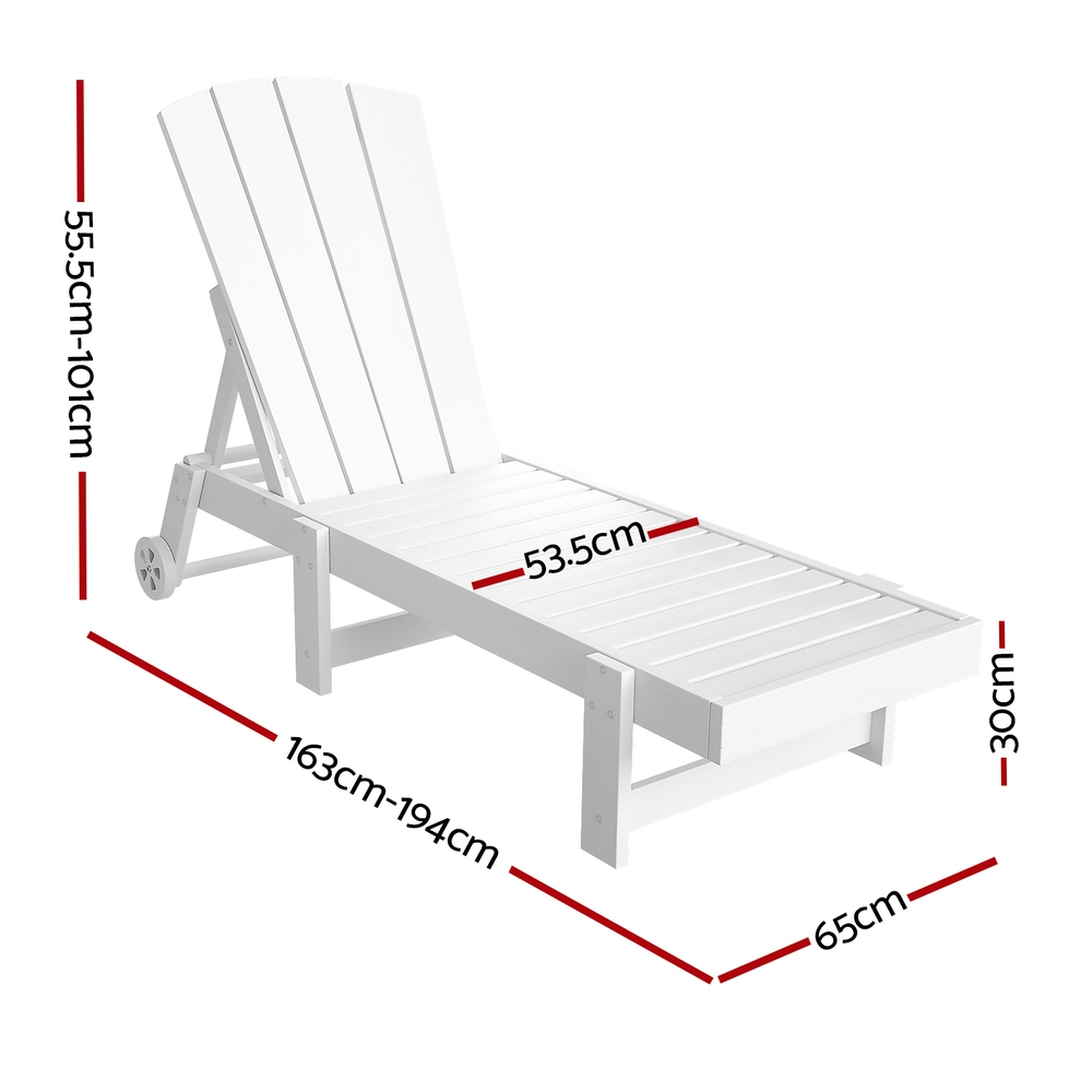 Gardeon Sun Lounge Beach Chair HDPE Adirondack Lounger Patio Outdoor Furniture with Wheels White โ image 2