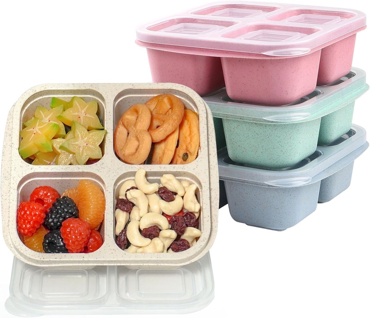 4-Piece Snack Boxes - Lunch Box - Bento Box - Divided Bento Boxes - Lunch Box - Salad Lunch Box - 4 Compartment Reusable Lunch Boxes - Sauce Container - For