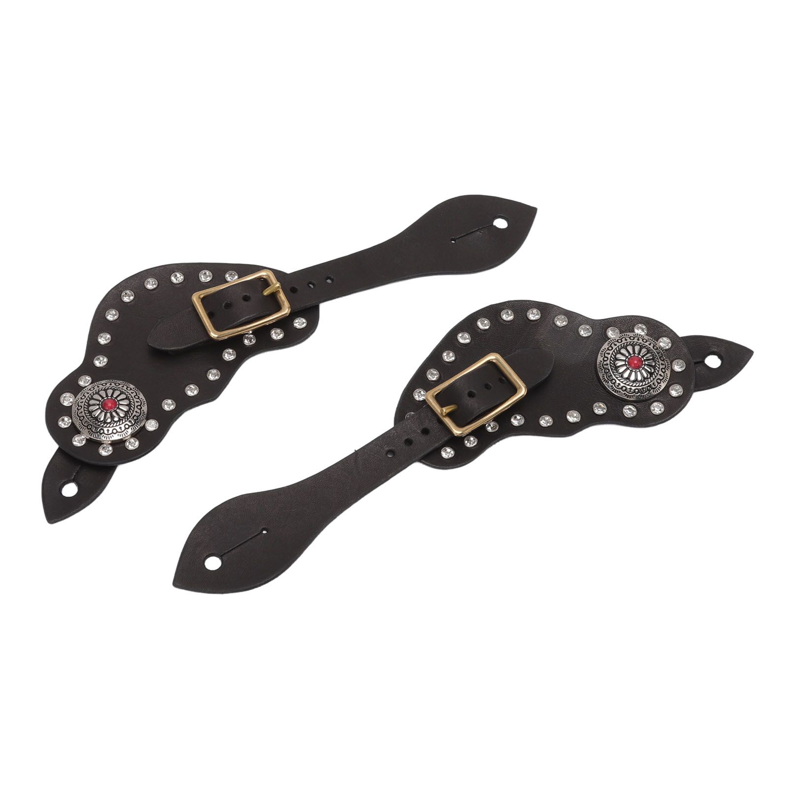 1Pair Spur Strap Leather Rhinestone Western Vintage Style Horse Riding Protective Equipment for Outdoor Black — image 5