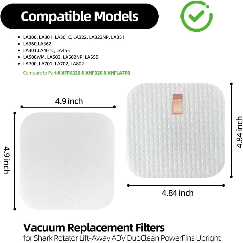 LA401 LA300 LA502 Vacuum Filter Replacement for Shark LA500, LA301, LA455, LA555, LA322 Rotator Lift Away ADV DuoClean PowerFins Upright Vacuum - Foam & Felt — image 2