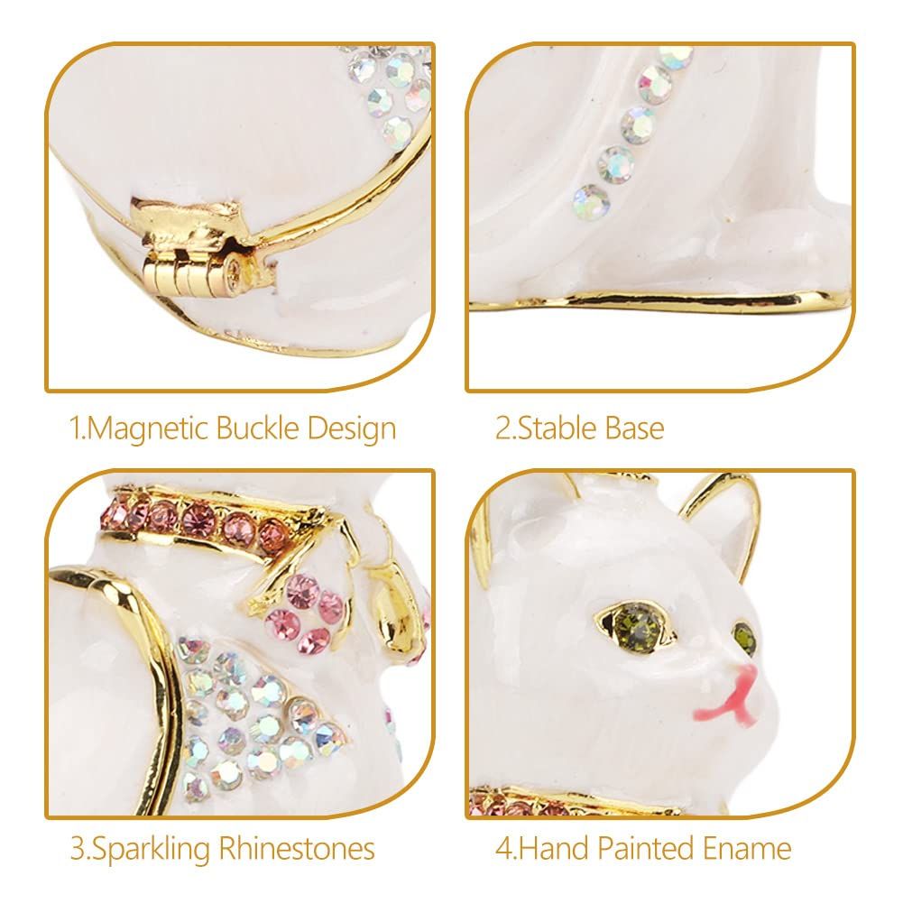 Enameled Trinket Box, Hand Painted Enameled Cat Jewelry Box with Sparkling Rhinestones for Home Office Decor โ image 2