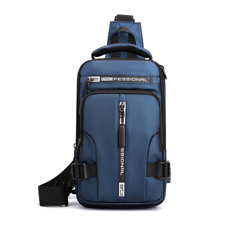 Multifunctional Water Resistant Shoulder Bag with USB Charging Port for Men and Women, Blue