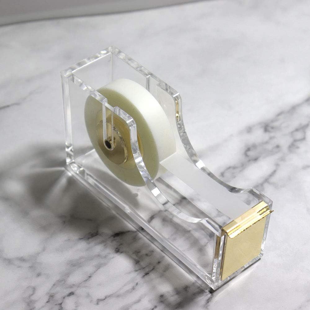 Acrylic Tape Dispenser – Heavy Duty Refillable Tape Holder for Home and School Crafting – Stylish Desktop Accessory for Gift Wrapping, Gold — image 3