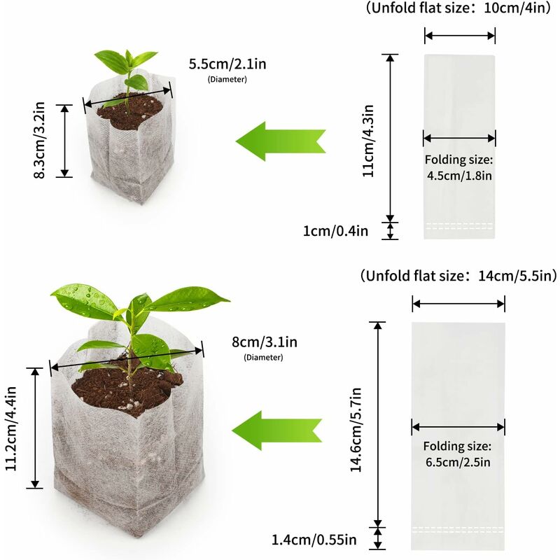200 pcs Biodegradable Non-Woven Fabric Plant Grow Bags Seedling Grow Bags (14 X 16Cm + 10 X 12Cm) โ image 2