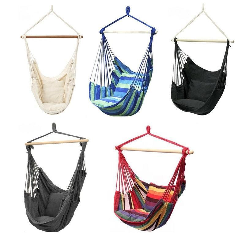 Portable Hanging Hammock Chair Swing Garden Outdoor Camping Soft - White โ image 3