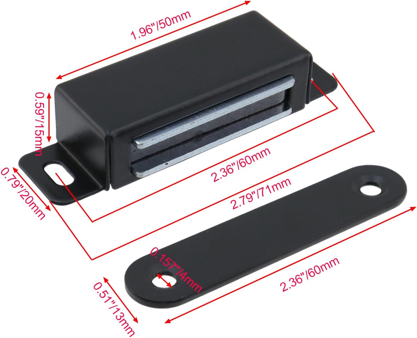 Magnetic Cabinet Door Catch 55 lbs Stainless Steel Magnets Closet Catches for Kitchen Bathroom Cupboard Wardrobe Drawer Latch 2.8" Length, Black -4pcs — image 2