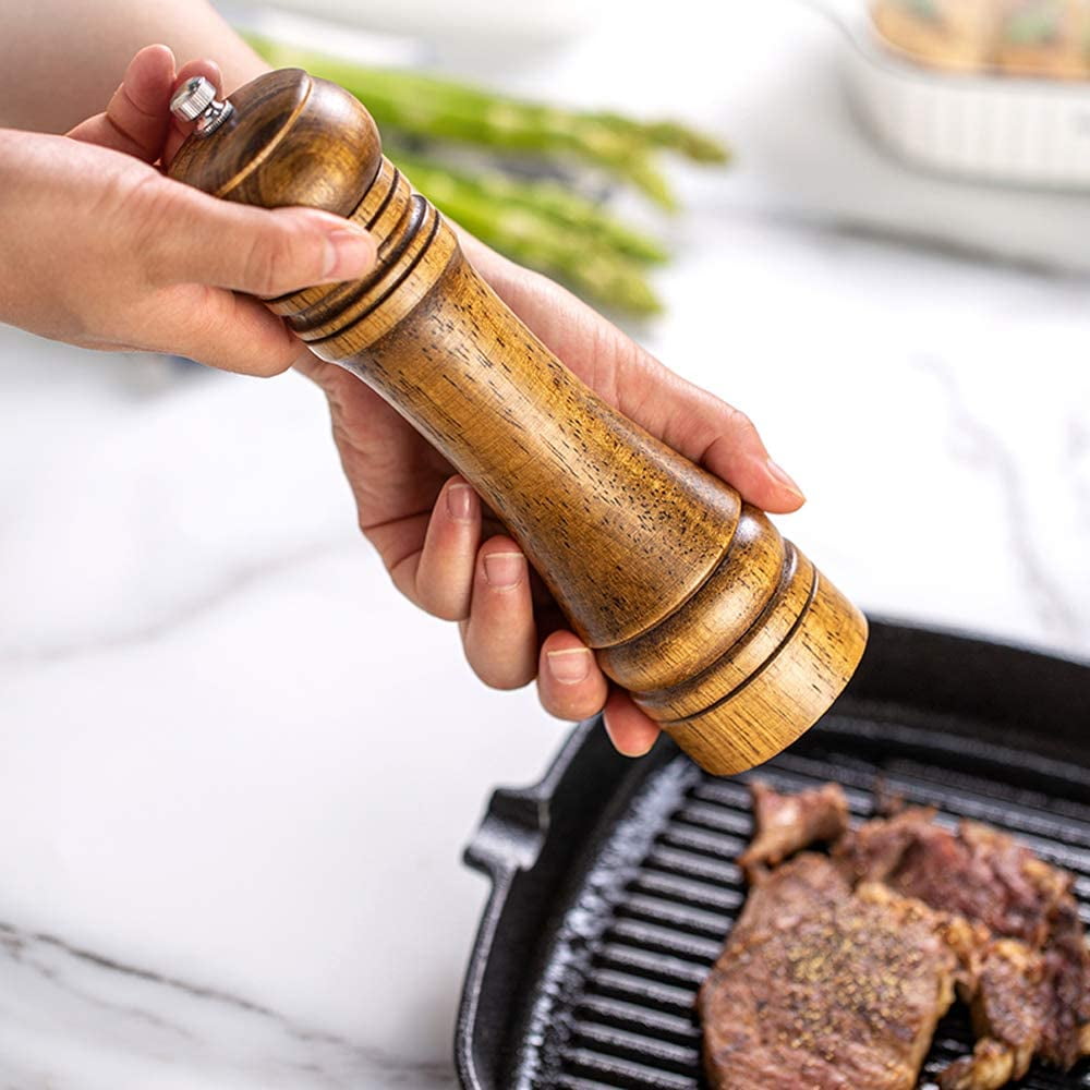 Oak Wood Salt and Pepper Grinder Set: Premium Mills Shakers with Adjustable Coarseness (Set of 2) - 5inch — image 3