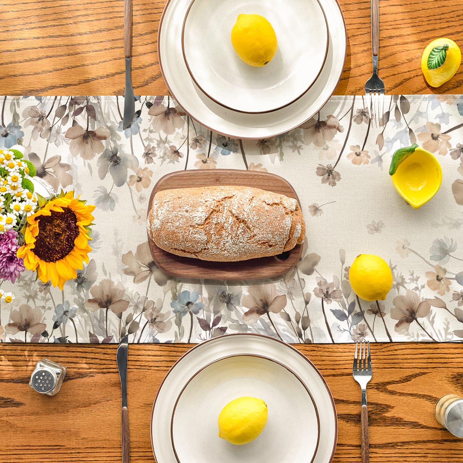 Brown Poppy Flowers Floral Blossom Summer Table Runner, Fall Kitchen Dining Table Decoration for Home Party Decor 13 × 72 Inch — image 3