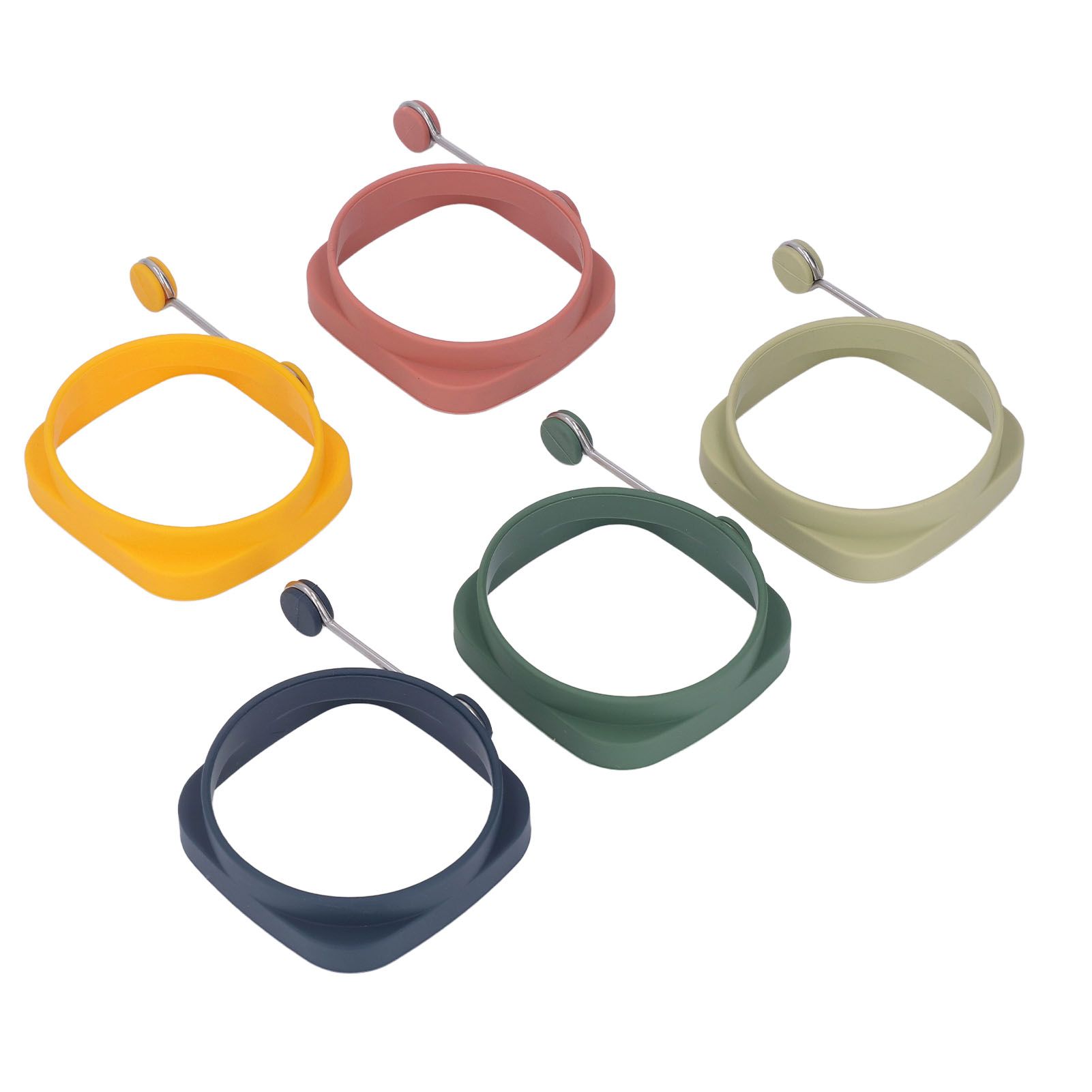 5 PCS Handle Egg Frying Rings Silicone Double Sided Egg Rings Quadrate Round Dual Use Omelet Mold — image 2