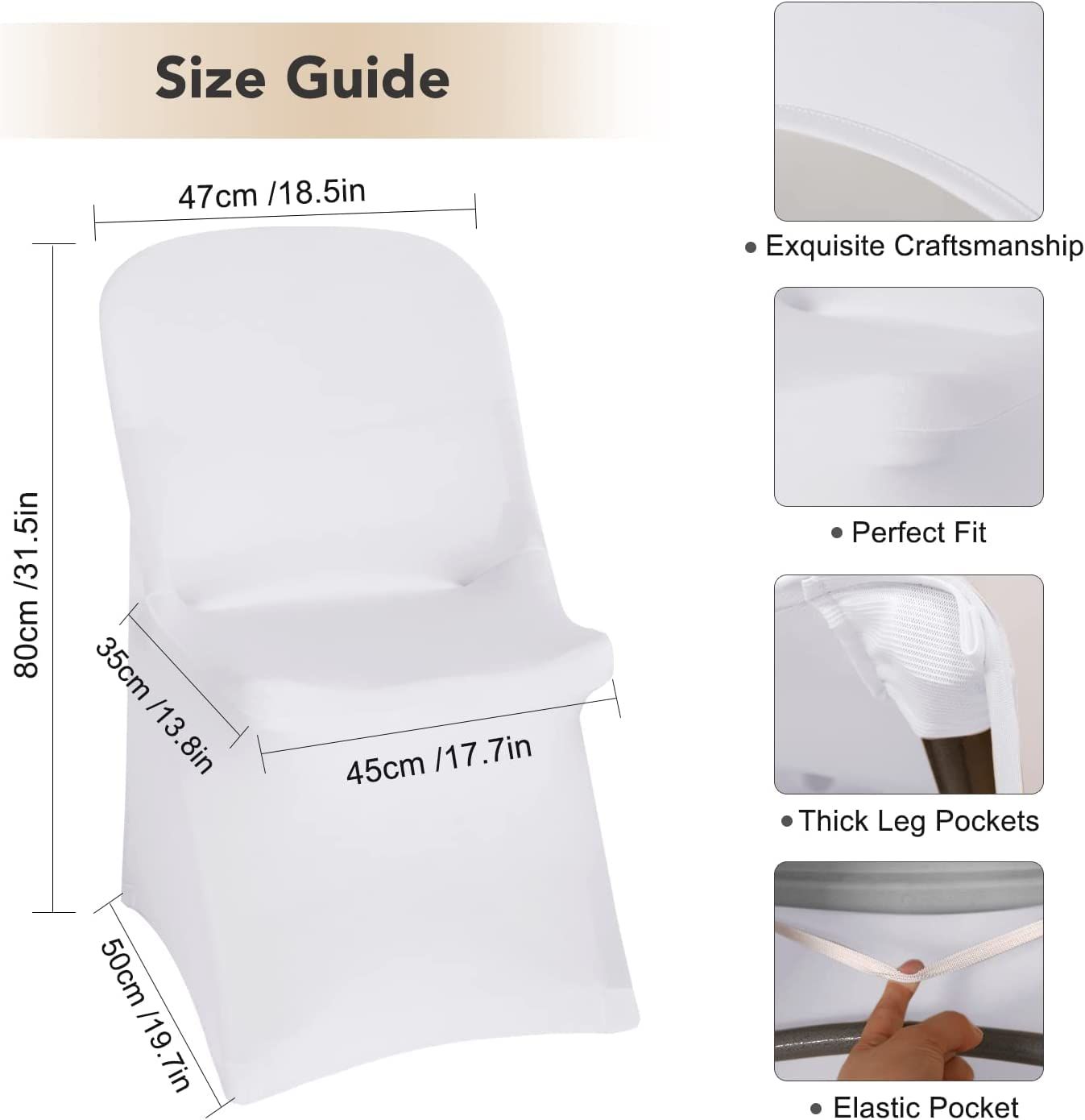 White Chair Covers for Party Folding Chair - Universal Fitted Chair Slipcovers Protector for Wedding, Banquet, Celebration — image 4