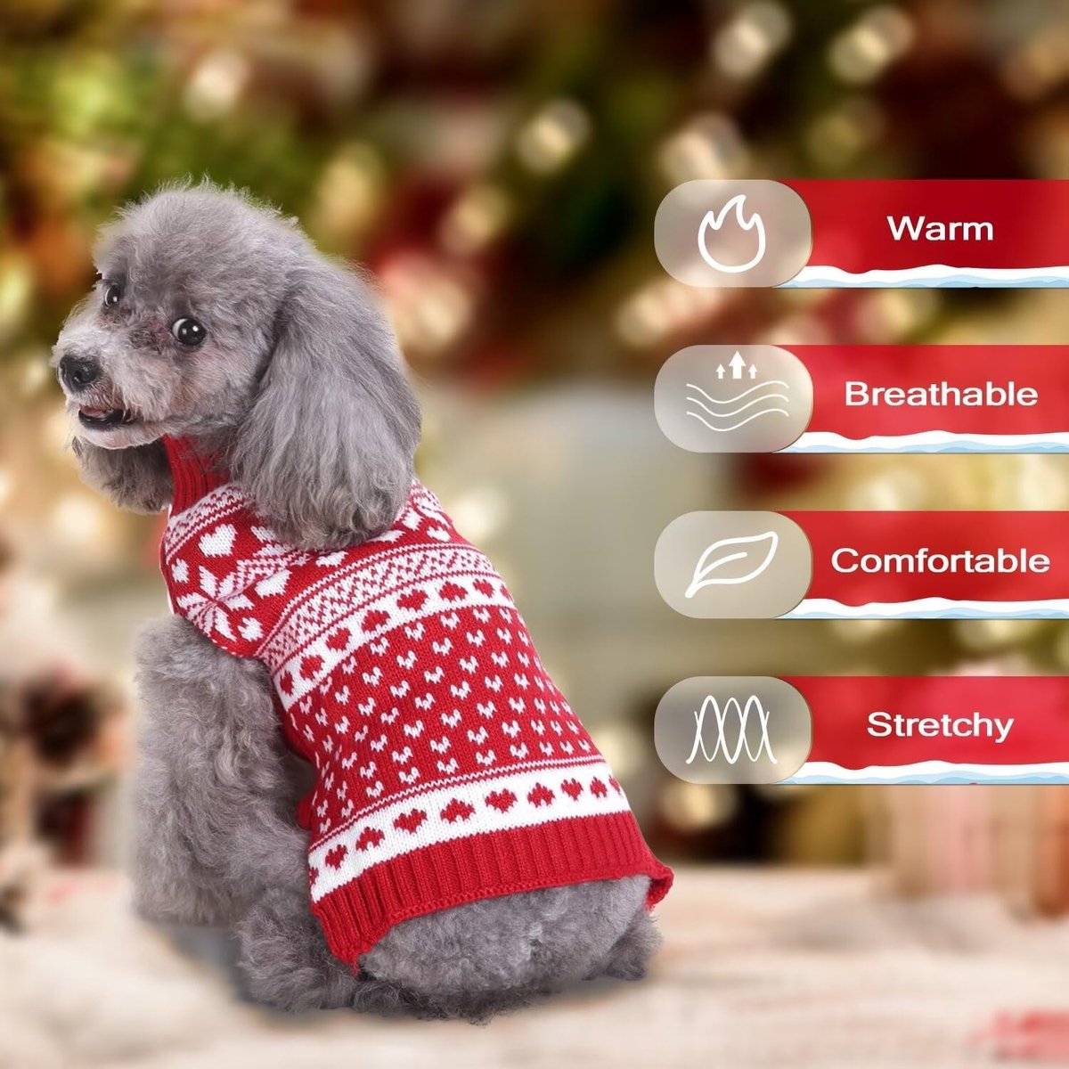 Dog Sweater - Christmas Dog Sweaters - Sleeveless Dog Sweaters - Dog Coat - Warm Autumn and Winter Puppy Sweater - Ugly Sweater - Perfect for Small โ image 3