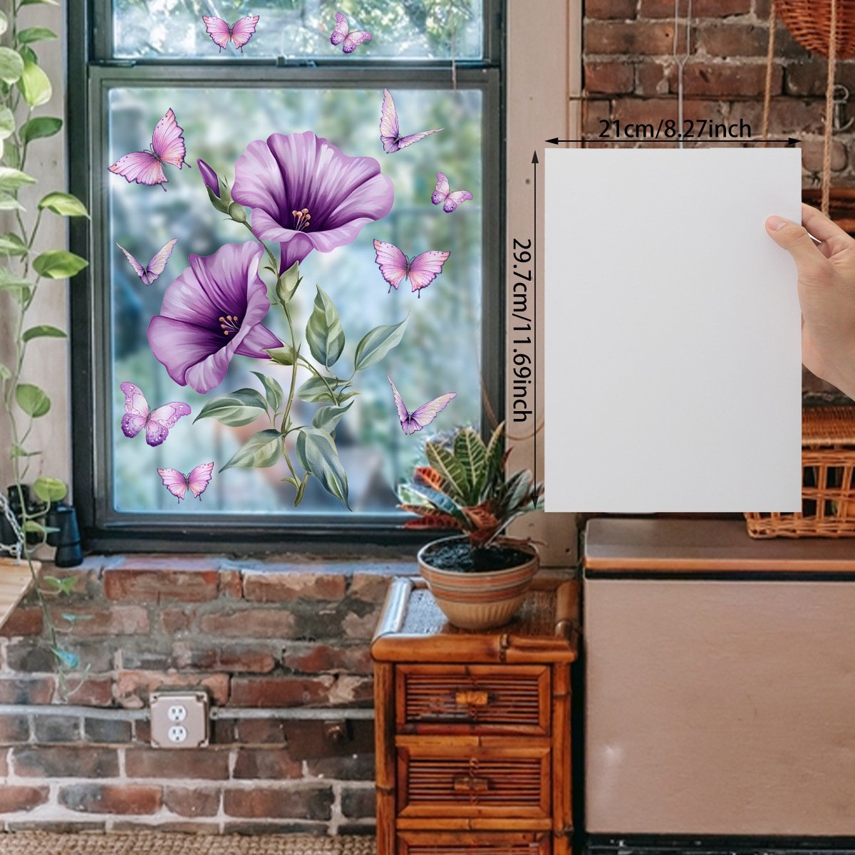 Static window sticker - Wall decoration - 30 × 30cm - flower plant - PVC - D — image 2