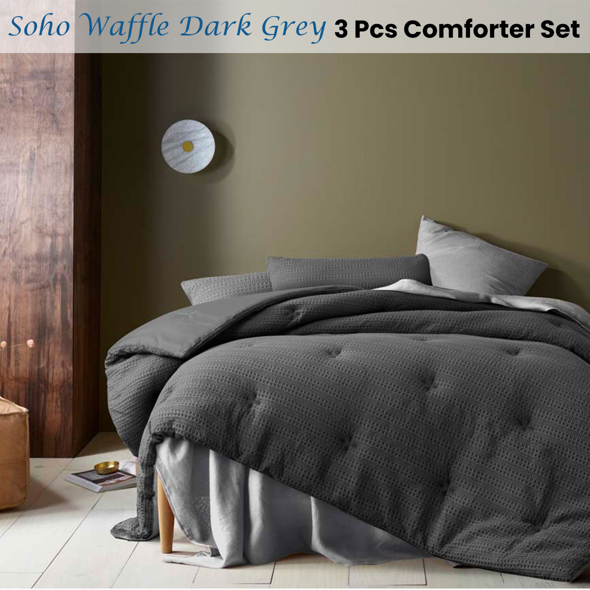 Accessorize Soho Waffle Dark Grey 3 Piece Comforter Set King — image 2