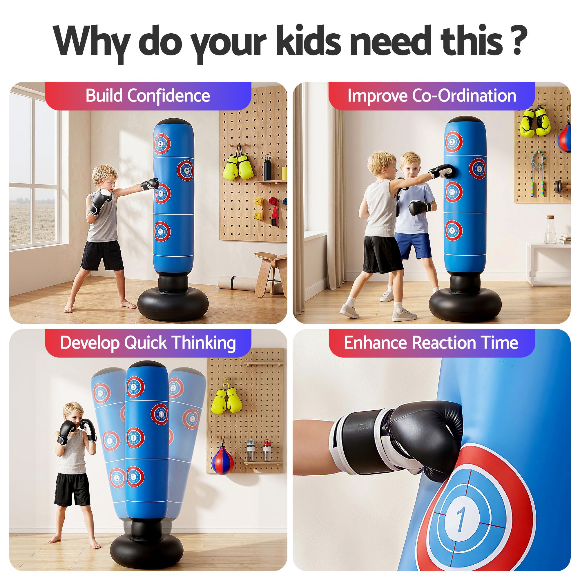 Everfit Freestanding Punching Bag Boxing Stand Inflatable Fitness 164cm Blue โ image 5