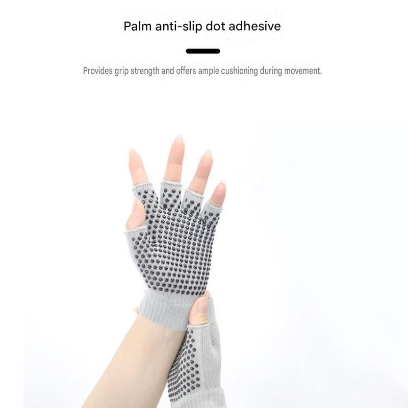 Purple Half Finger Yoga Gloves - Acrylic Knit with Non-Slip Silicone Dots, Breathable & Stretchy for Pilates, Gym, and Fitness Training — image 3
